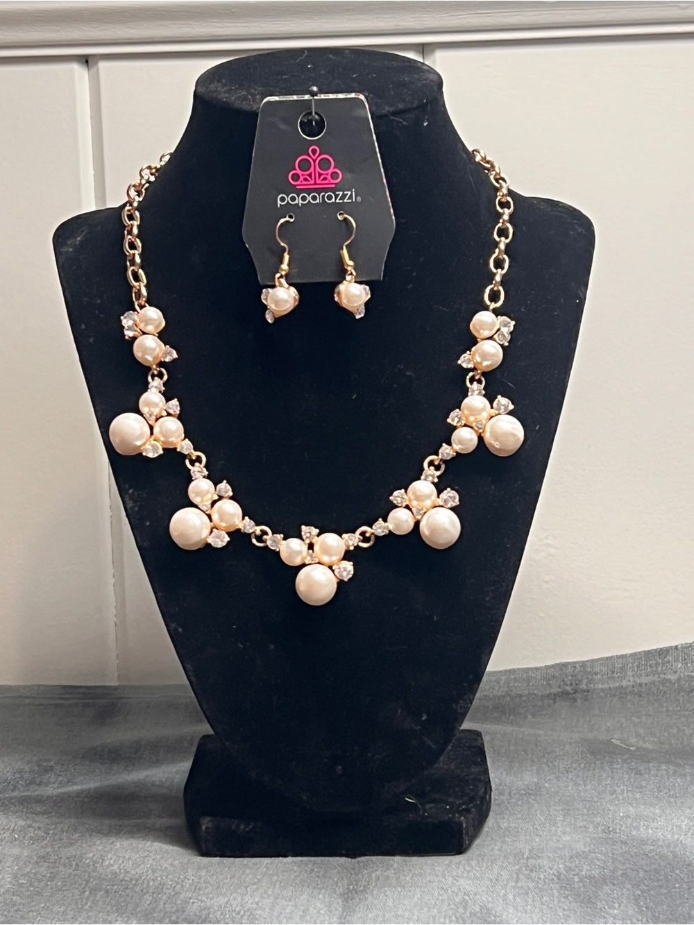 Paparazzi Gold-Tone Cream Pearl Drop Necklace & Earrings